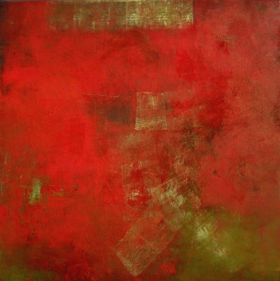 Madeline Garrett oil & cold wax with dry pigment red abstract painting on panel