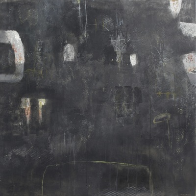 Madeline Garrett black asphalt mixed media abstract painting on canvas