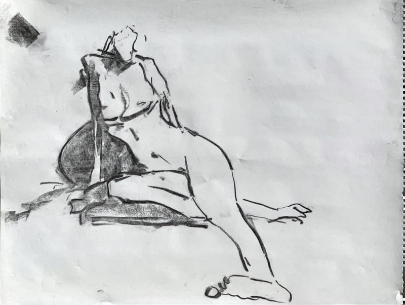 Madeline Garrett abstract figurative drawing charcoal on paper black and white