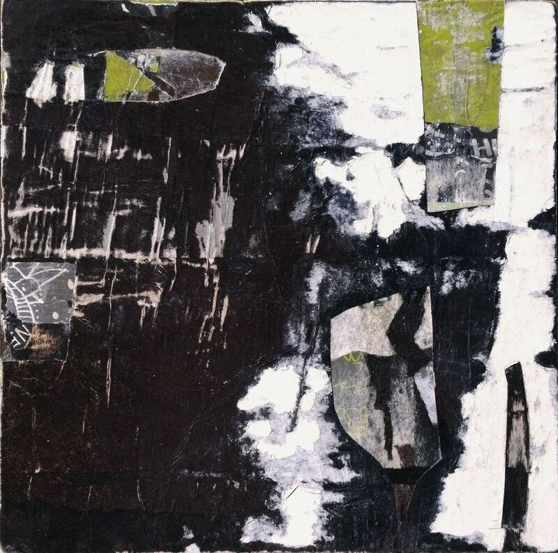 Madeline Garrett urban inspired black & white abstract painting neutral colors tumbleweeds collage