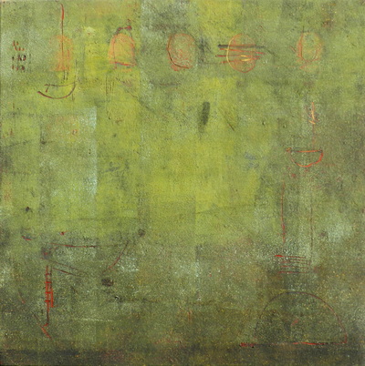 Madeline Garrett green abstract oil & cold wax painting