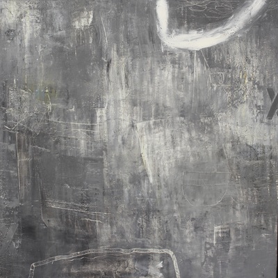 Madeline Garrett black & white oil & cold wax abstract painting on canvas