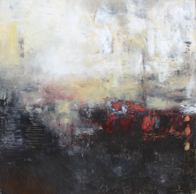 Madeline Garrett desert tone oil & cold wax abstract painting on panel