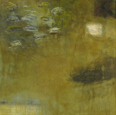 Madeline Garrett green ochre mixed media abstract painting on canvas