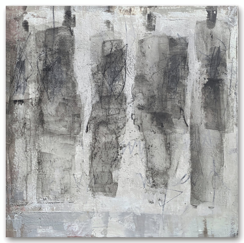 Madeline Garrett urban inspired abstract painting wall neutral colors white tan black tumbleweed concrete figure