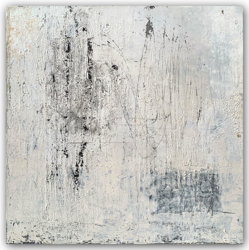 Madeline Garrett urban inspired black & white abstract painting neutral colors tumbleweeds concrete desert urban influence acrylic mixed media minimal