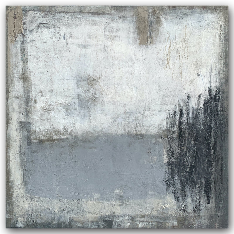 Madeline Garrett urban inspired black & white abstract painting neutral colors tumbleweeds concrete desert oil cold wax powdered marble minimal