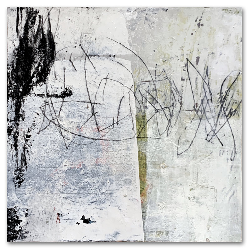 Madeline Garrett urban inspired black & white abstract painting neutral colors tumbleweeds