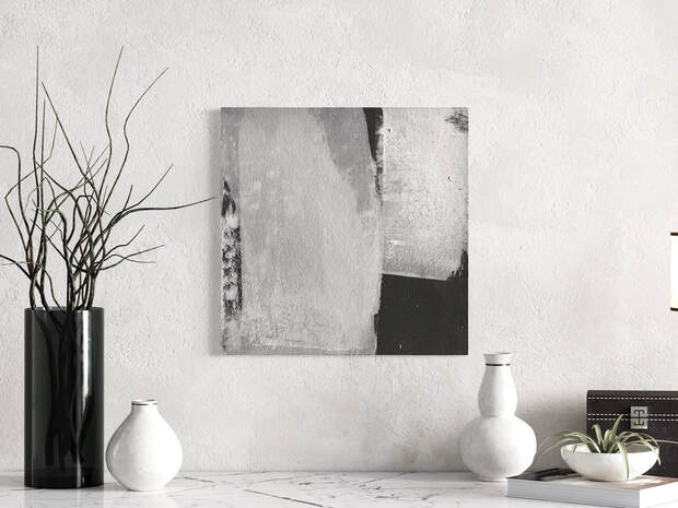 Madeline Garrett urban inspired black & white abstract painting neutral colors tumbleweeds concrete desert urban influence acrylic mixed media minimal