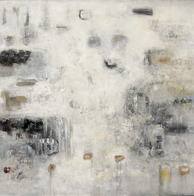 Madeline Garrett black & white mixed media abstract painting on canvas