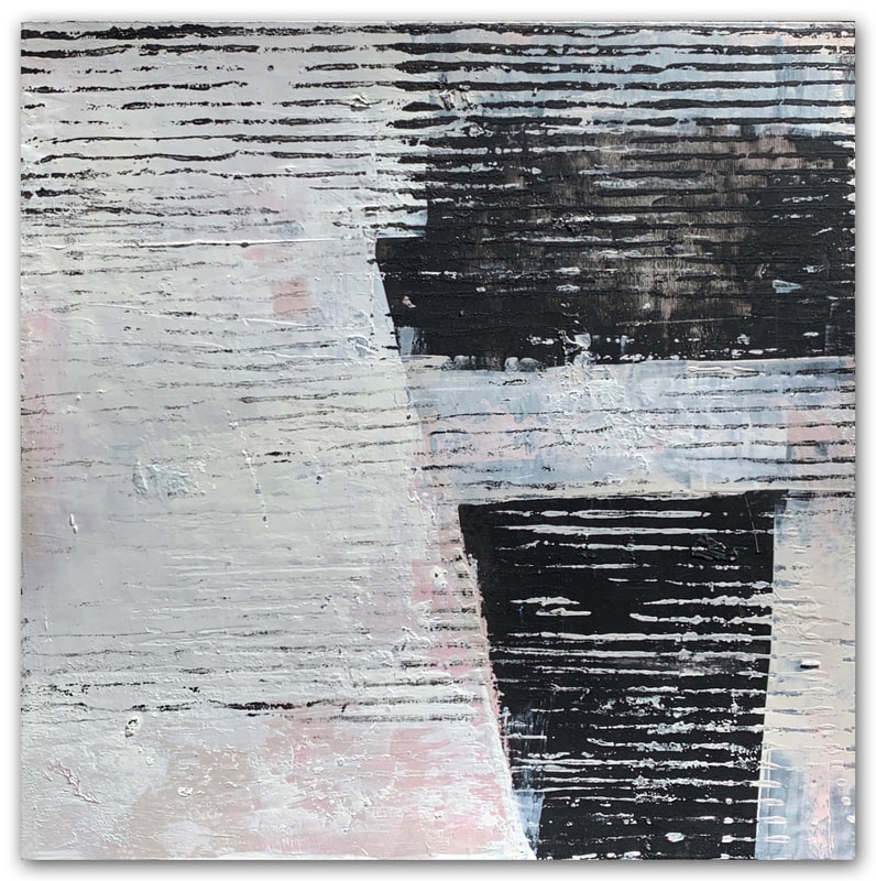 Madeline Garrett urban inspired black & white minimalist abstract painting pink beige neutral colors