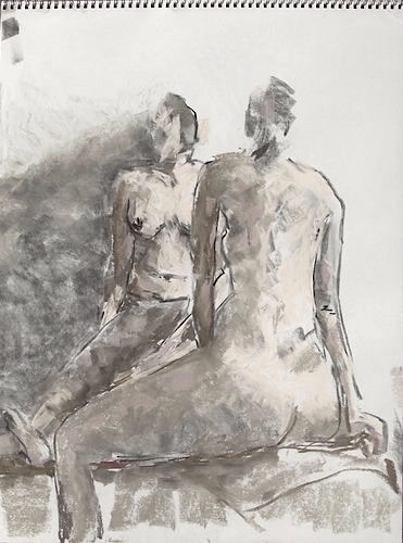 Madeline Garrett abstract figurative drawing charcoal pastel on paper black and white