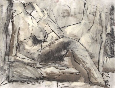 Madeline Garrett abstract figurative with charcoal & pastel on paper