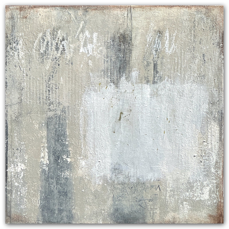 Madeline Garrett urban inspired black & white abstract painting neutral colors tumbleweeds concrete desert urban influence acrylic mixed media minimal
