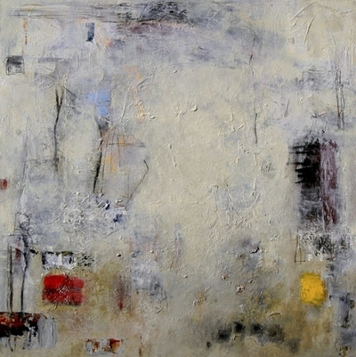 Madeline Garrett neutral tone mixed media abstract painting on canvas