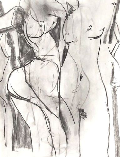 Madeline Garrett abstract figurative with charcoal on paper