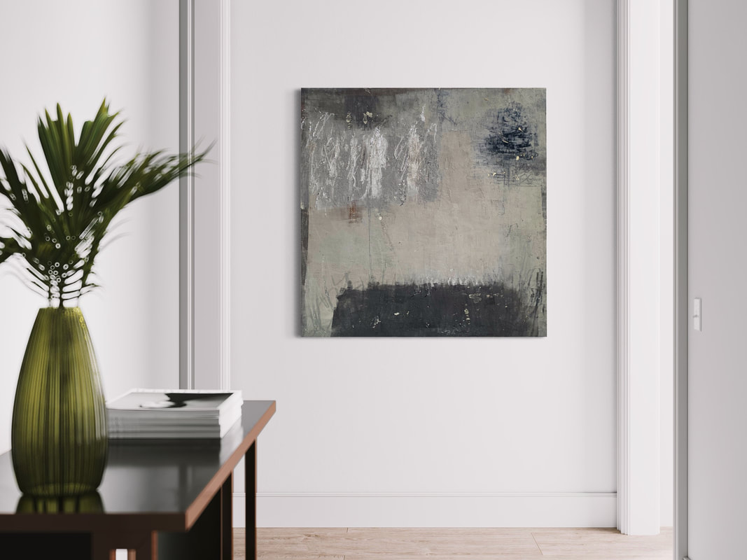 Madeline Garrett urban inspired black & white abstract painting neutral colors tumbleweeds concrete desert oil cold wax powdered marble minimal